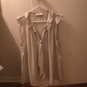 Ann Taylor Loft top white w/black polka dots